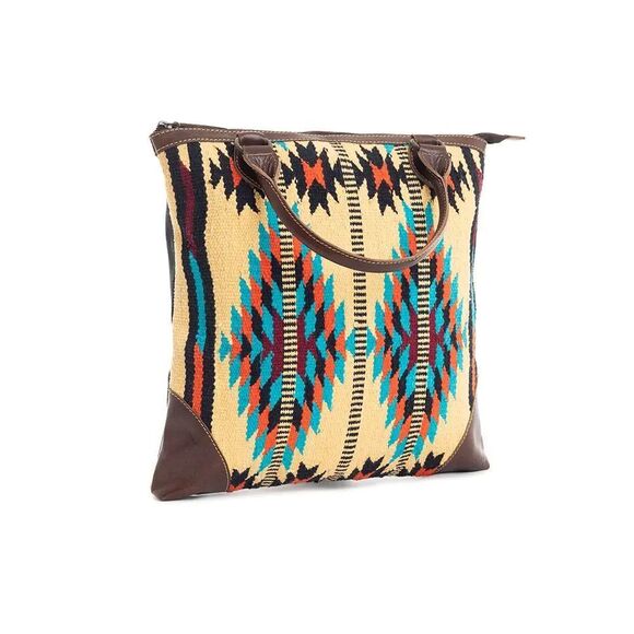 Myra Bag Handmade Chulo Tote Bag Upcycled Canvas & Cowhide Leather - Picture 4 of 12